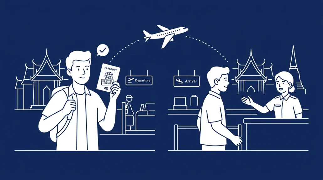 Thai re-entry permit process - traveler departing and returning to Thailand with preserved visa