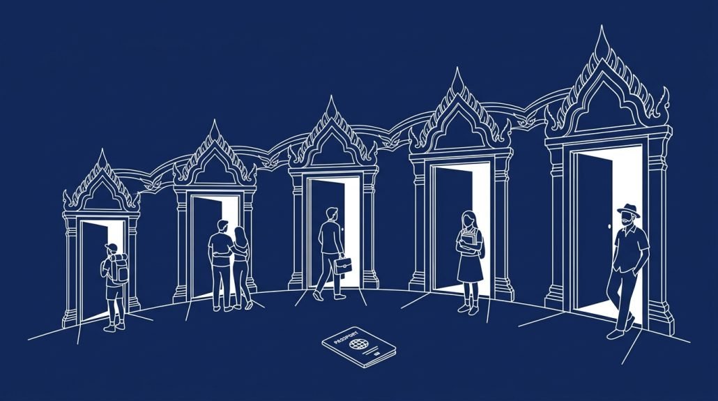 Thai visa options illustrated as ornate Thai doorways
